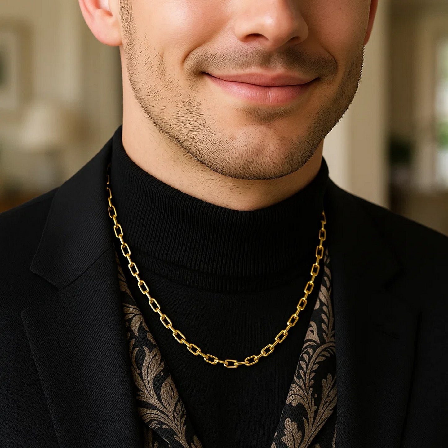 Sterling Silver Yellow Gold Plated Round Link Paperclip Chain (4.10 mm)