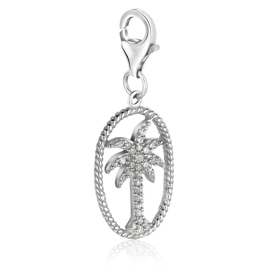 Sterling Silver Palm Tree Charm with Oval Border