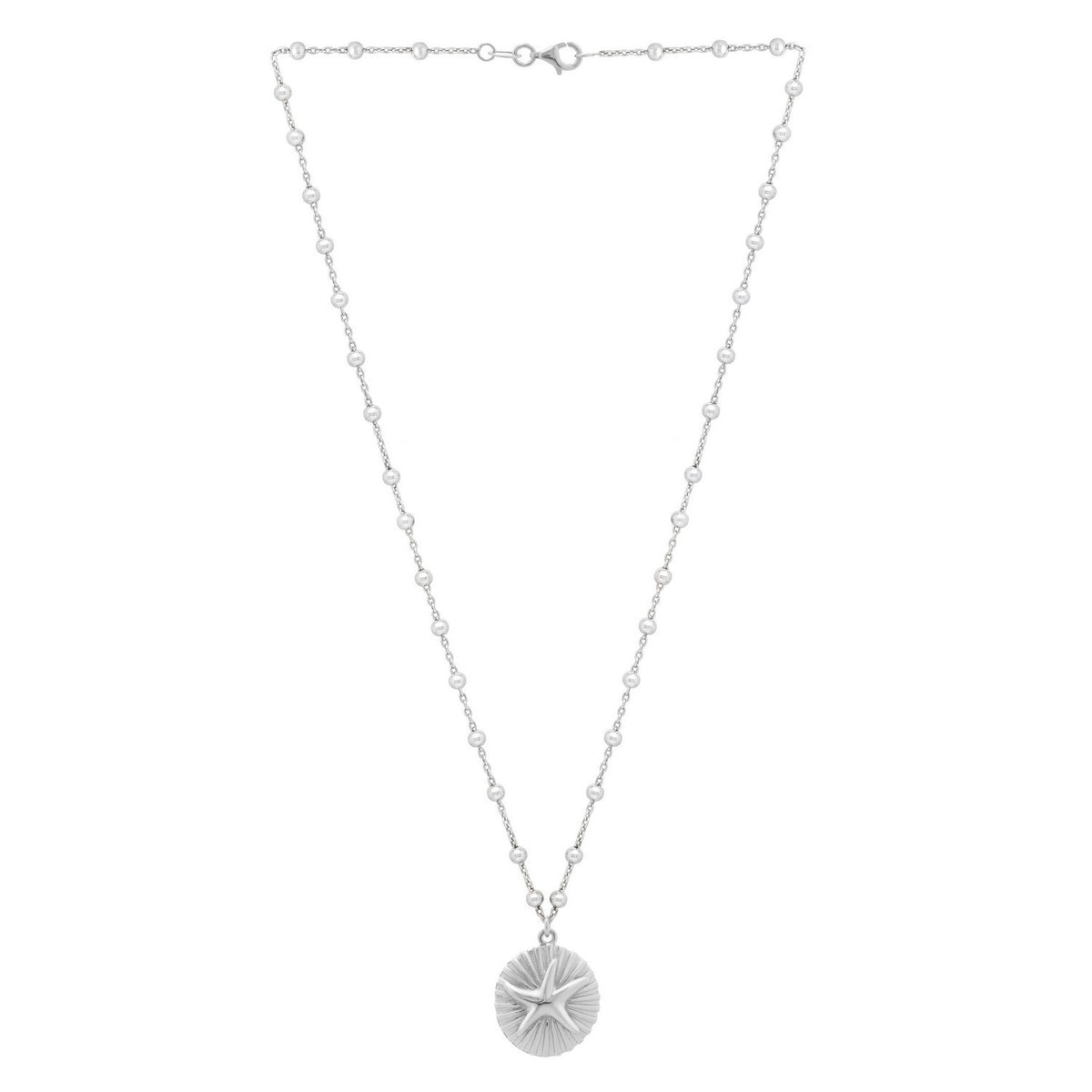 Sterling Silver Rhodium Plated Starfish Medallion Necklace