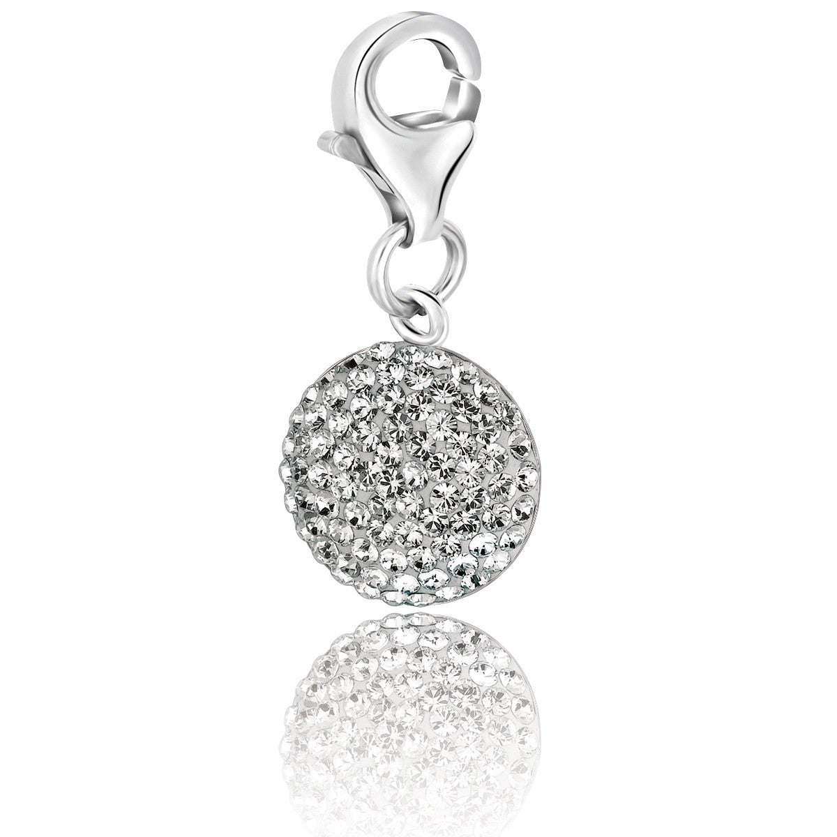 Sterling Silver Round Charm with White Tone Crystal Embellishments