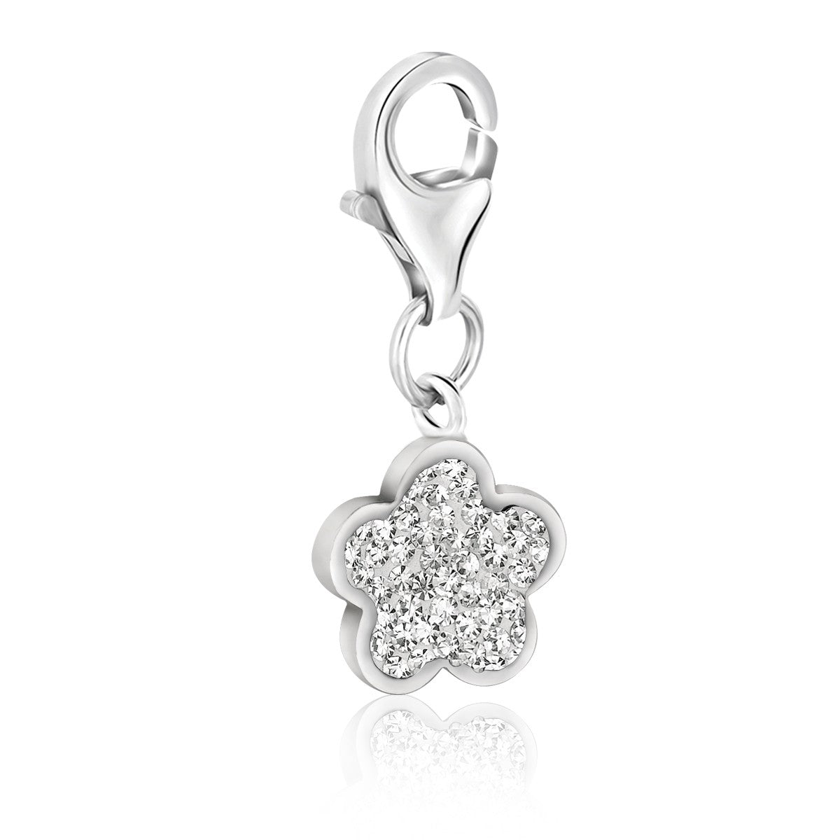 Sterling Silver Star Shape Charm with White Tone Crystal Accents