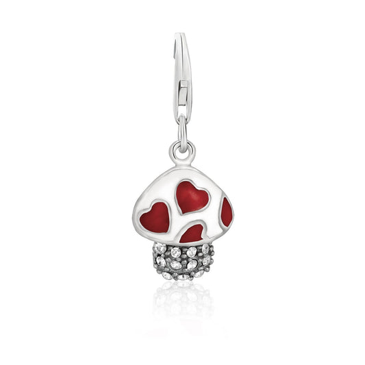 Sterling Silver Mushroom Enameled and Crystal Accented Charm