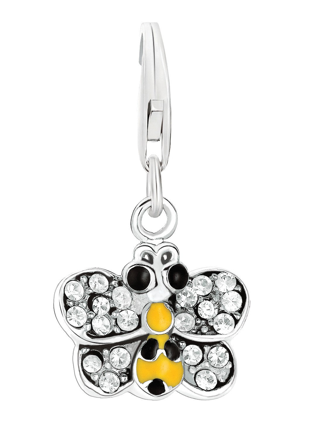 Sterling Silver White Tone Crystal Embellished Butterfly Charm
