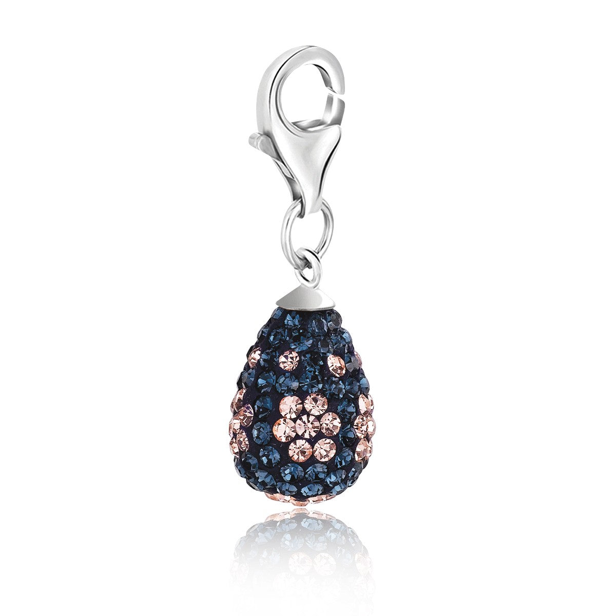 Sterling Silver Teardrop Shape Charm with Multi Color Crystal Accents