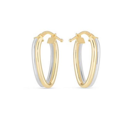 14K Tow Tone Gold Double Oval Hoop Earrings