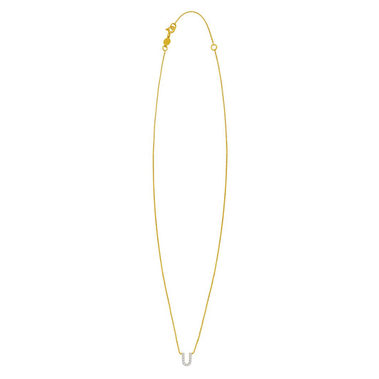 14K Yellow Gold Mini Diamond U Initial Pendant Necklace