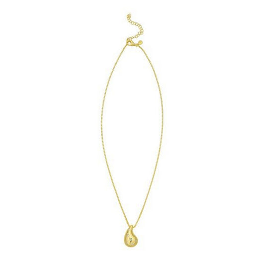 Sterling Silver Gold Plated Puffed Raindrop CZ Necklace