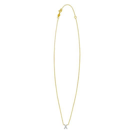 14K Yellow Gold Mini Diamond X Initial Pendant Necklace