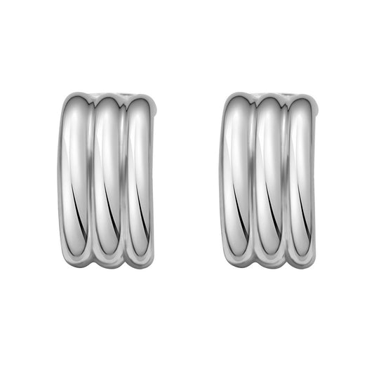 Sterling Silver Triple Row C Hoop Earrings