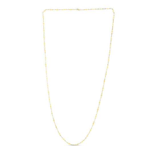 14K Yellow Gold Long Diamond Shape Station Mirror Chain Necklace
