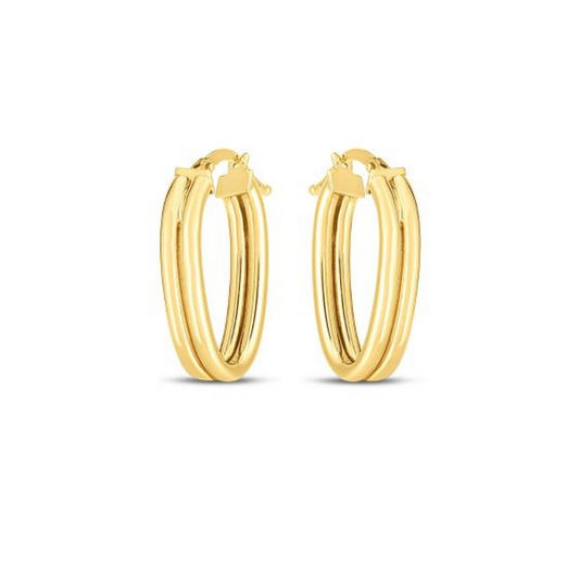 14K Yellow Gold Double Oval Hoop Earrings