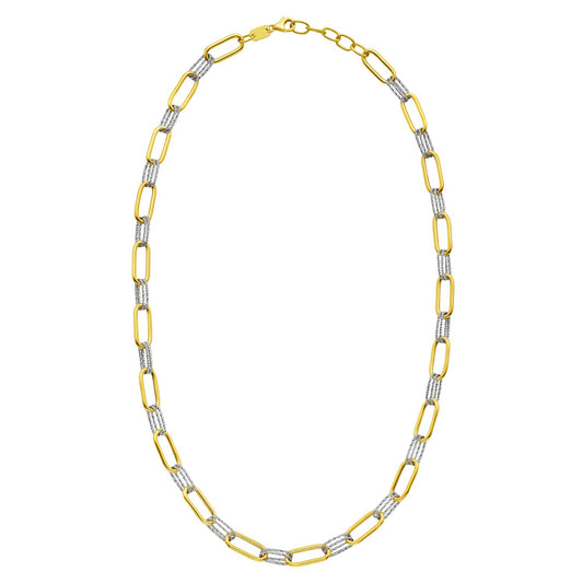 14K Two Tone Gold Diamante Paperclip Necklace (6.20 mm)