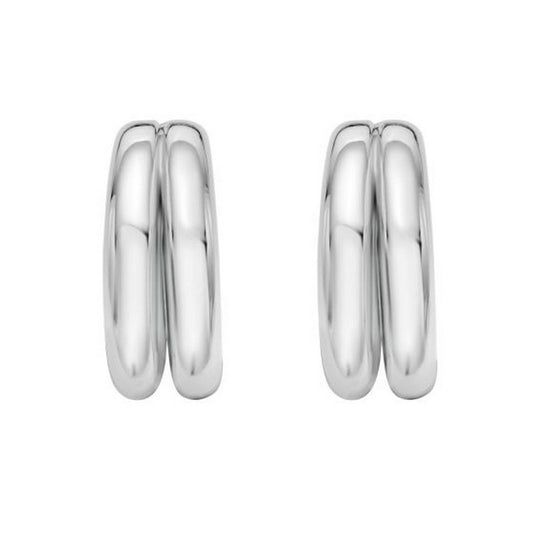 Sterling Silver Puffed Double Row Hoop Earrings