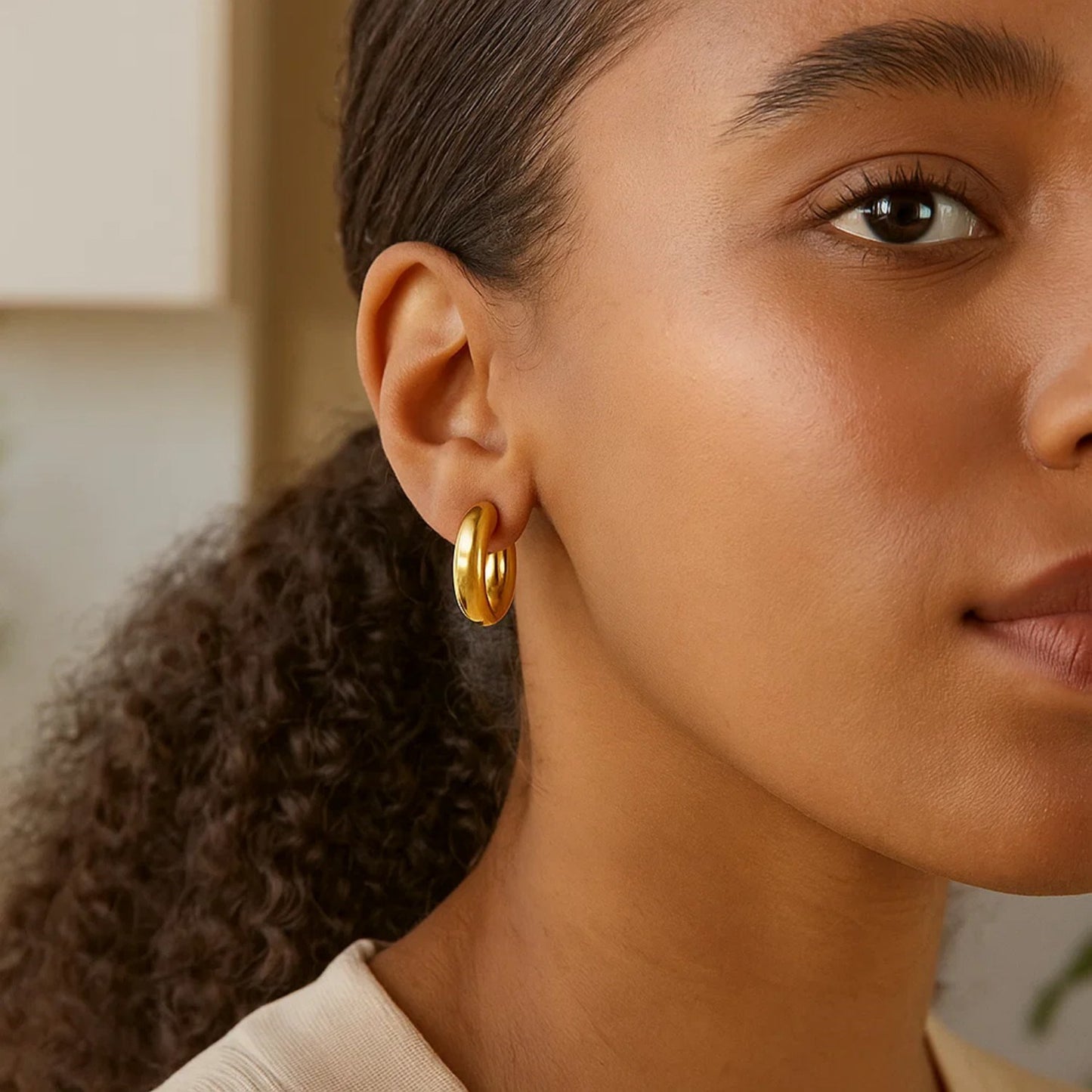 Sterling Silver Yellow Gold Plated Round Hoop Earrings