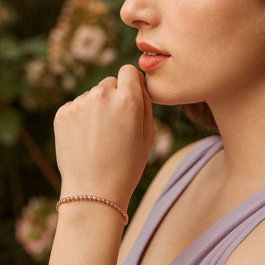 14K Rose Gold Diamond Cut Stretchable Moon Cut Bead Bracelet (3.00 mm)