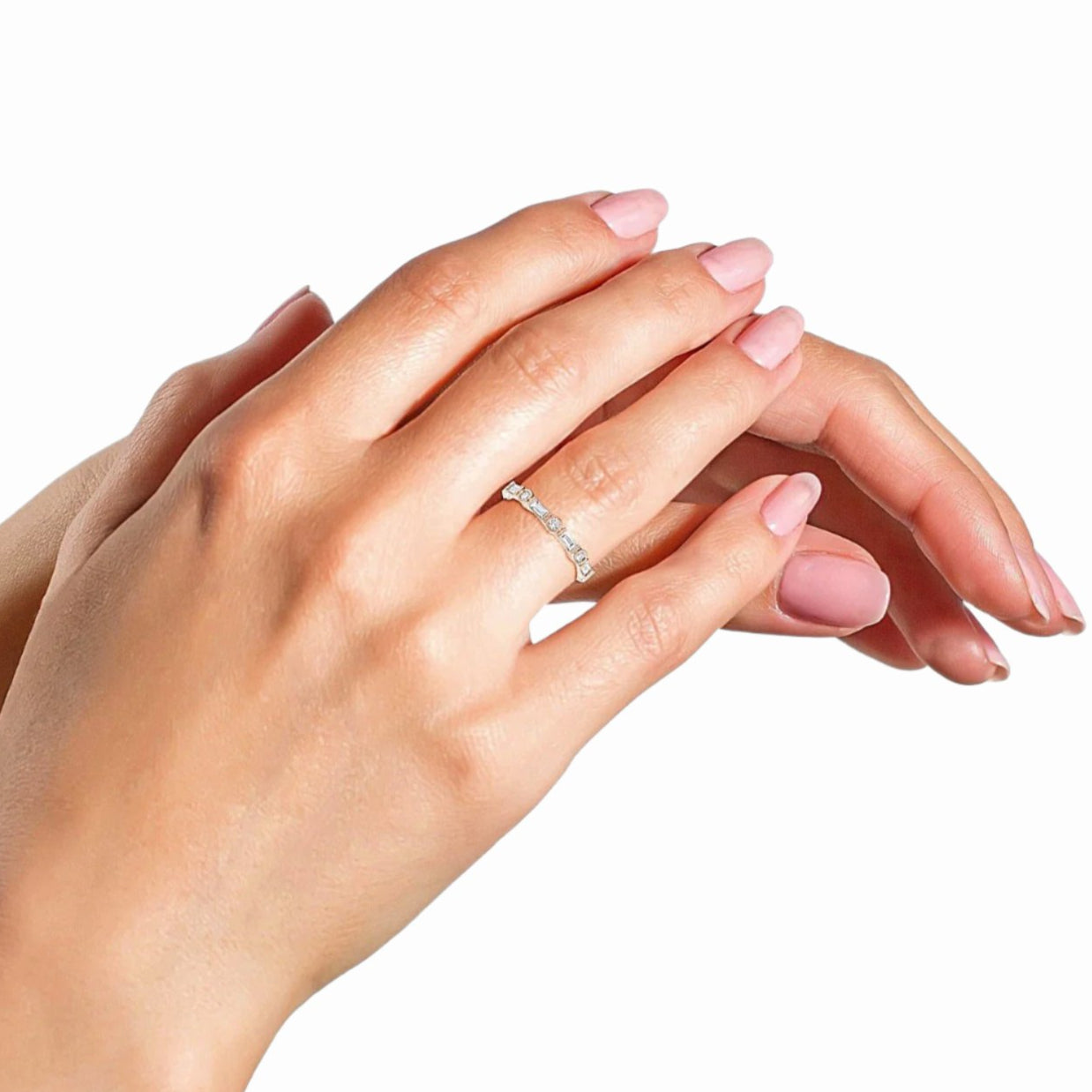 Rose Gold Eternity Ring on Hand