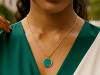 14K Yellow Gold Malachite Inlay Circle Necklace