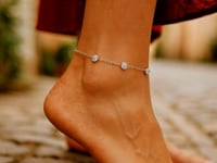 14k White Gold Anklet with Round White Cubic Zirconia