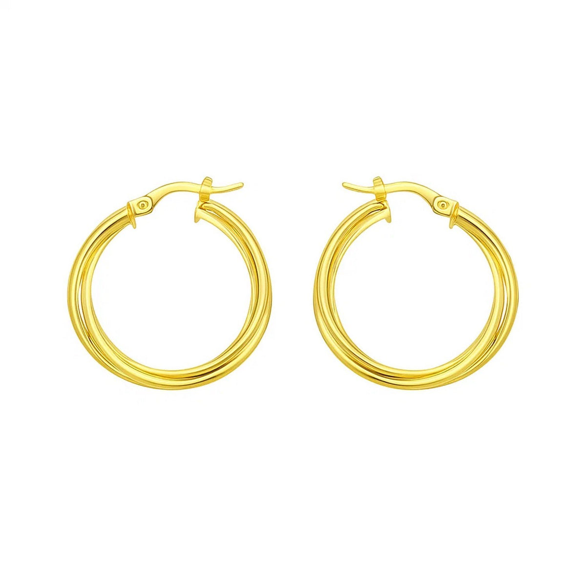 14K Yellow Gold Interlocking Medium Trinity Hoop Earrings