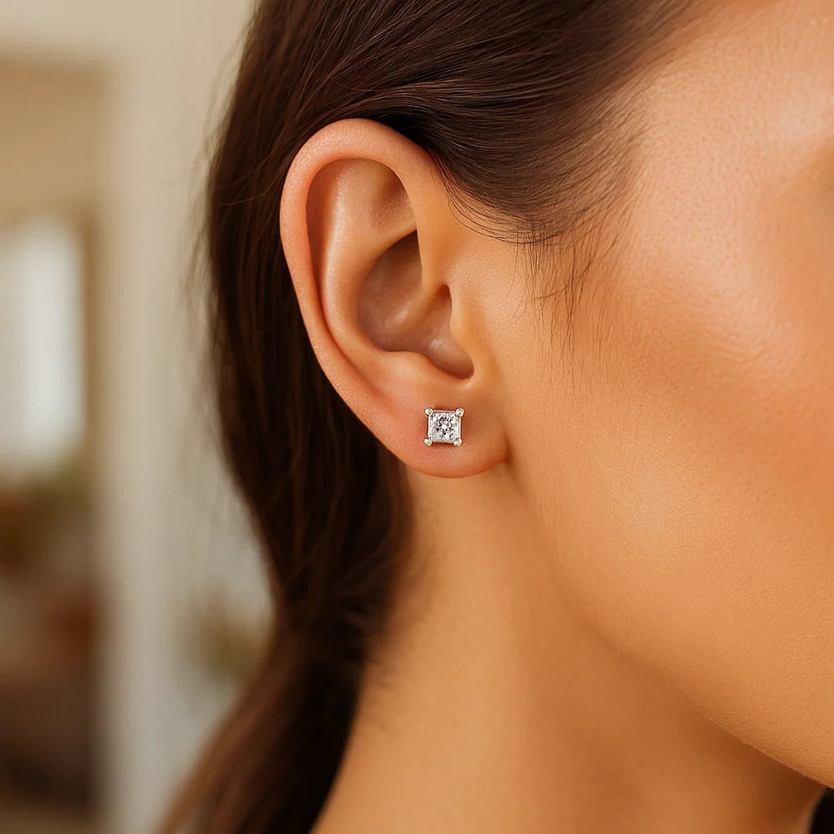 Sterling Silver Princess CZ Stud Earrings (4.00 mm)