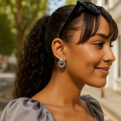Sterling Silver Triple Door Knocker Hoop Earrings