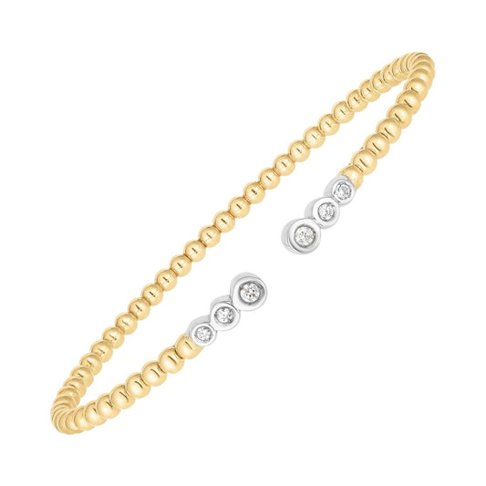 14K Two Tone Polish Diamond Pallina Open Beaded Cuff Bangle (3.00 mm)