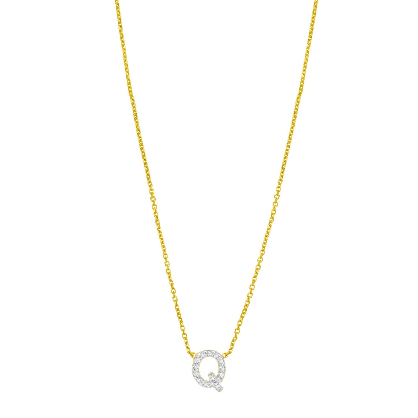 14K Yellow Gold Mini Diamond Q Initial Pendant Necklace