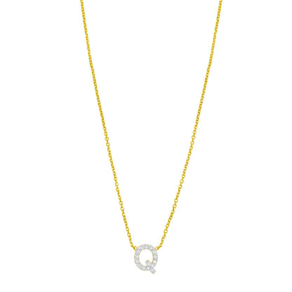 14K Yellow Gold Mini Diamond Q Initial Pendant Necklace
