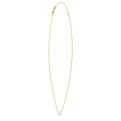 14K Yellow Gold Mini Diamond Q Initial Pendant Necklace