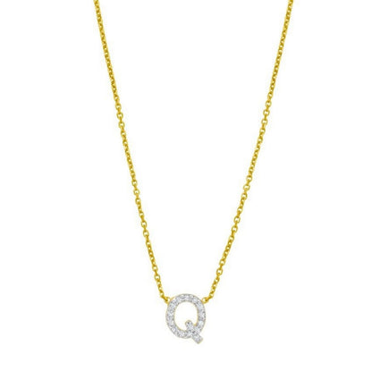 14K Yellow Gold Mini Diamond Q Initial Pendant Necklace