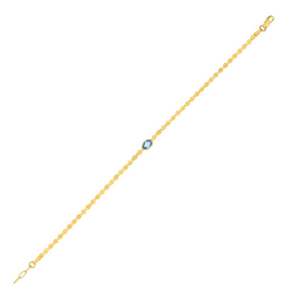 14K Yellow Gold Blue Topaz Mirrored Chain Bracelet (2.20 mm)