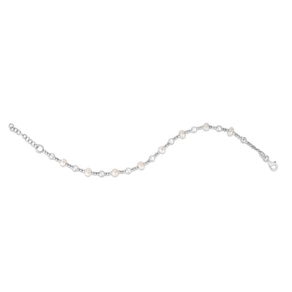 Sterling Silver Rhodium Plated Pearl Bead Bracelet