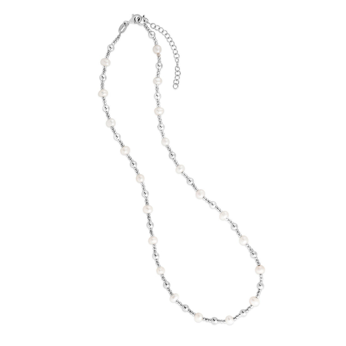 Sterling Silver Rhodium Plated Pearl Bead Bracelet