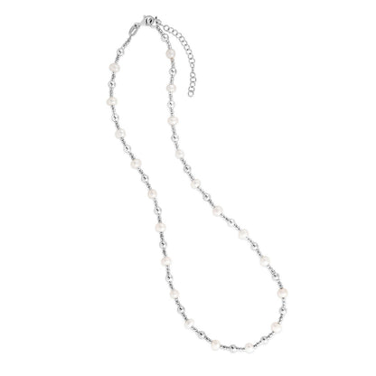 Sterling Silver Rhodium Plated Pearl Bead Bracelet