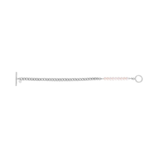 Sterling Silver Rhodium Plated Pearl Pearl Curb Toggle Bracelet (4.50 mm)