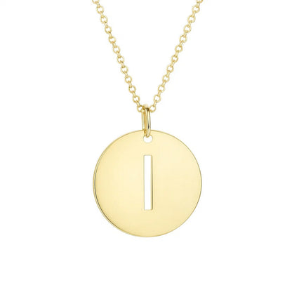 14K Yellow Gold Disc Initial I Pendant