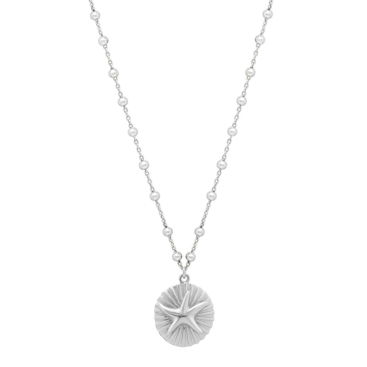 Sterling Silver Rhodium Plated Starfish Medallion Necklace