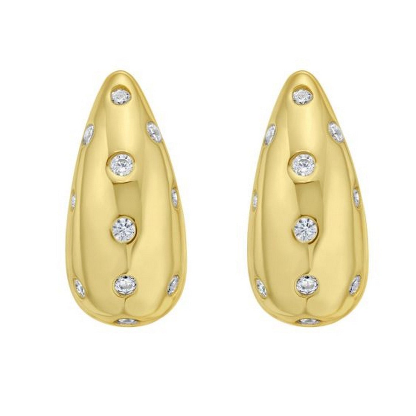 Sterling Silver Yellow Gold Plated Puffed Raindrop CZ Earrings