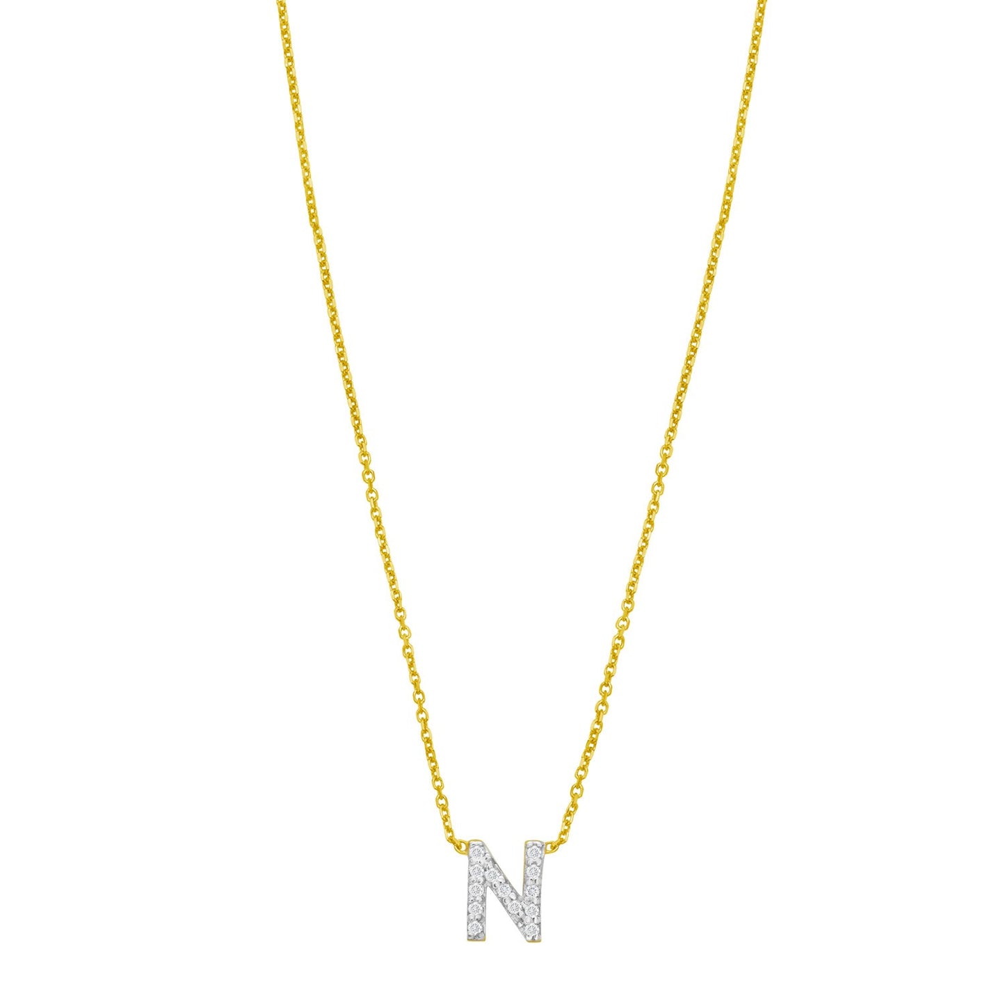14K Yellow Gold Mini Diamond N Initial Pendant Necklace