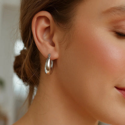 Sterling Silver Puffed Graduated Hoop Earrings