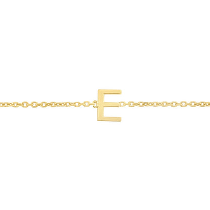 14K Yellow Gold Mini Initial E Bracelet
