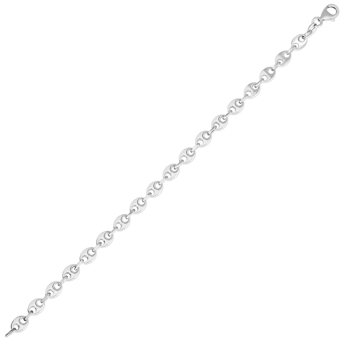 Sterling Silver Rhodium Plated Puffed Mariner Bracelet (3.70 mm)