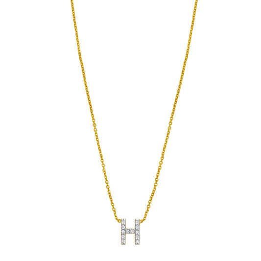14K Yellow Gold Mini Diamond H Initial Pendant Necklace