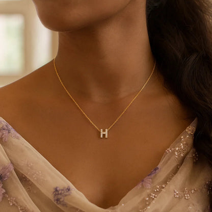 14K Yellow Gold Mini Diamond H Initial Pendant Necklace