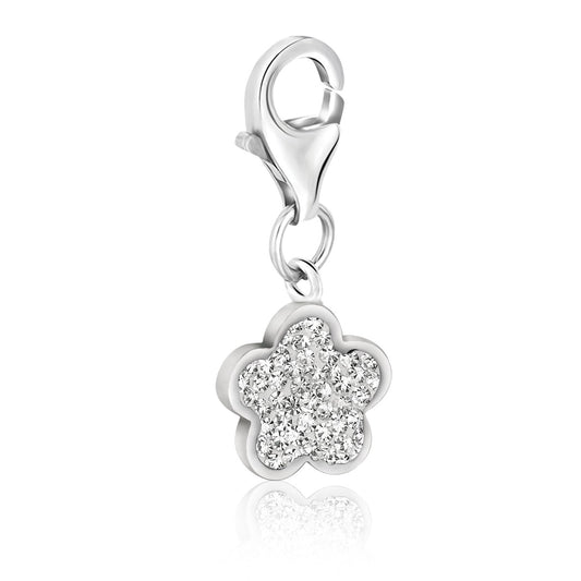 Sterling Silver Star Shape Charm with White Tone Crystal Accents