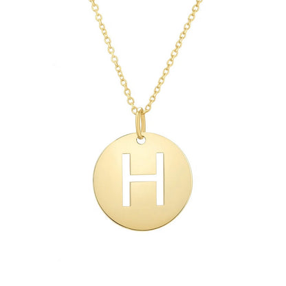14K Yellow Gold Disc Initial H Pendant