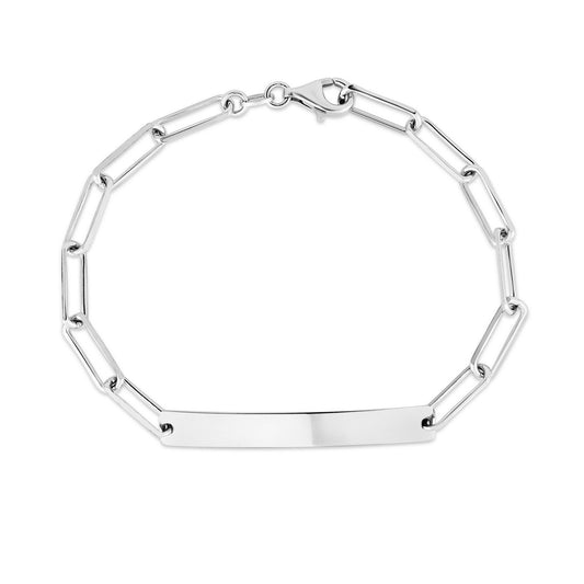Sterling Silver Rhodium Plated Engravable ID Bar Paperclip Bracelet (2.10 mm)