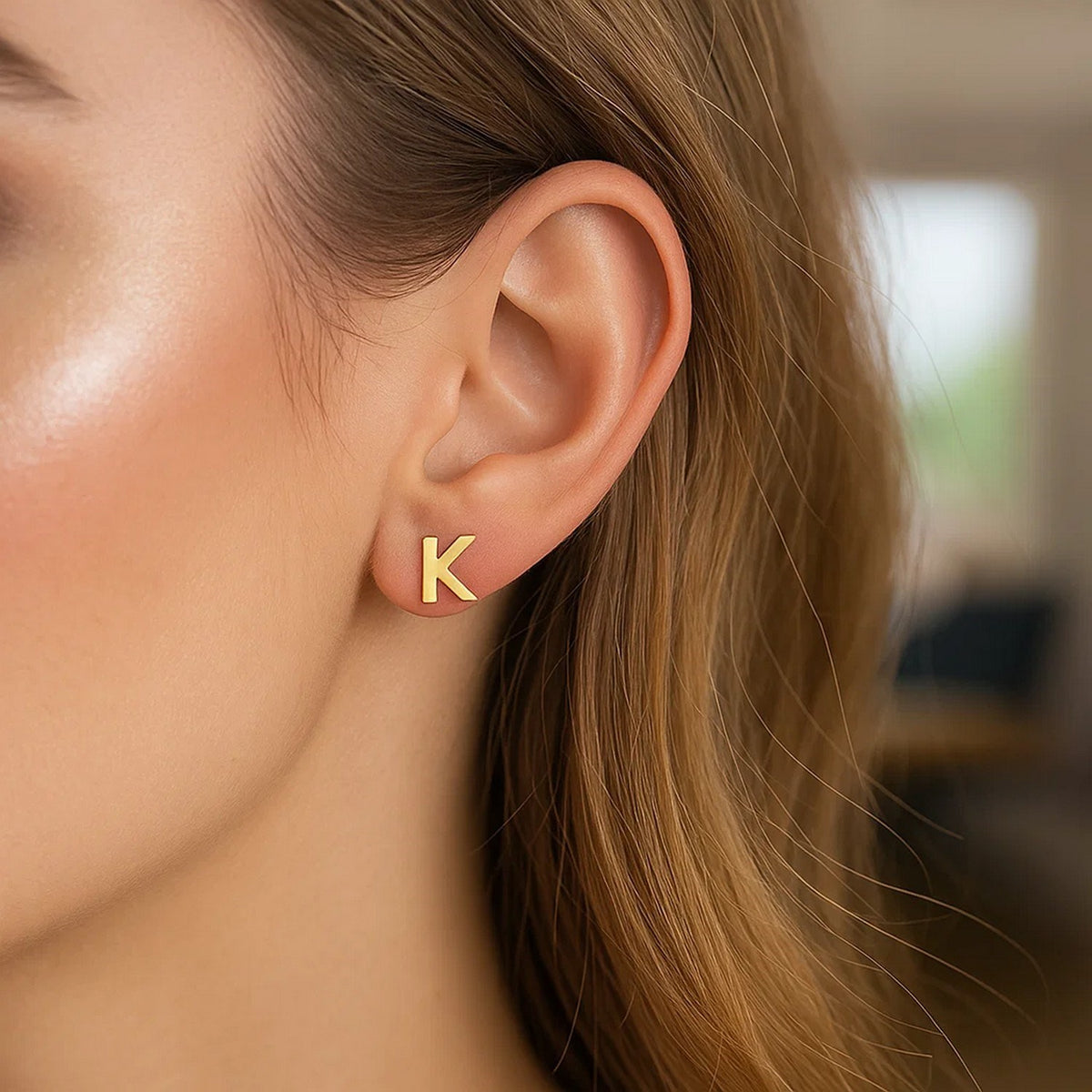 14K Yellow Gold Yours Truly Initial K Stud Earrings