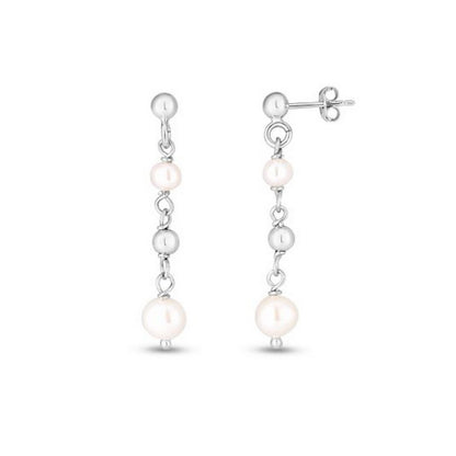 Sterling Silver Freshwater Pearl Bead Drop Earrings
