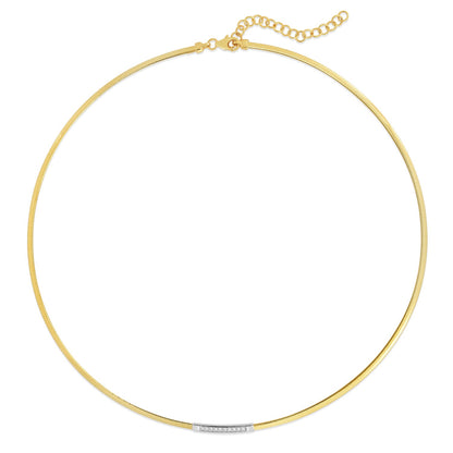 14K Yellow Gold Omega Diamond Bar Necklace